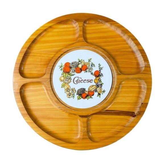 Vintage Other - Vintage 1970s Wooden ‘Cheese’ Charcuterie Platter on Rotating Base